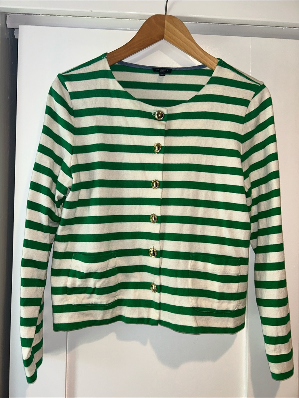 Talbots Kelly Green French sailors nautical cardigan